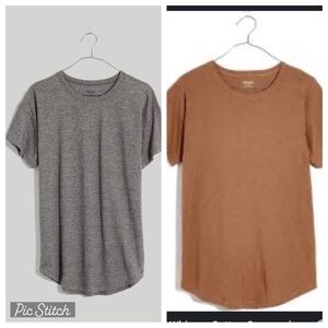 (2) Madewell Whisper Cotton Crewneck T-Shirt Grey & Brown Sz L